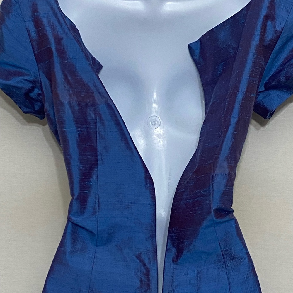 G-189 Finity Blue 100% Silk Short Sleeve MIDI Dress Size 6 - Picture 9 of 14